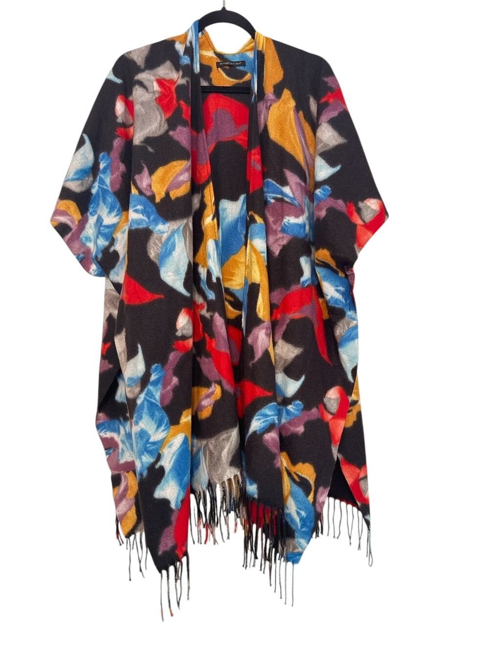 Boho Abstract Floral Ruana Kimono Duster Fringe Do Everything in Love